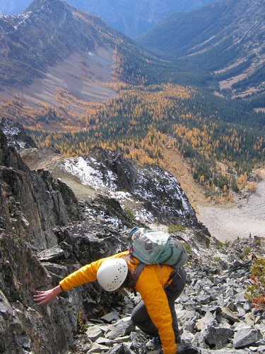 Here's Lynn coming up to the top of the final notch.